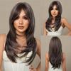 Long Wavy Layered Black-Brown Shoulder-Length Wigs With Bangs Heat Resistant Synthetic Wigs for Women Cosplay Daily Natural Wigs