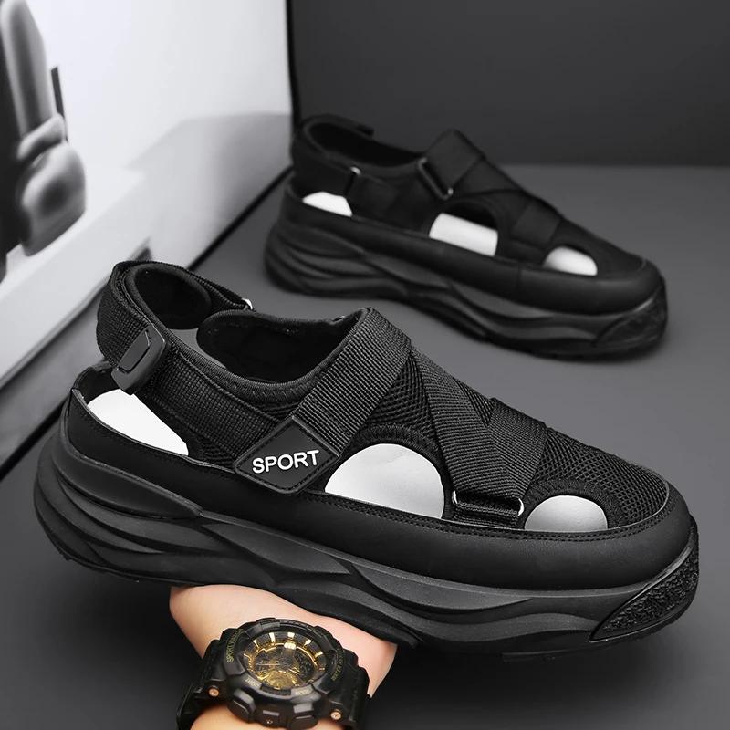 Fashion 2025 NEW Height Platform Street Male Shoes Non-slip Thick Soled Sports Slides Light Outdoor Hiking Shoes Summer Men's Sandals