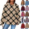Женский модный свободный пуловер с капюшоном, длинными рукавами, клетчатый свитшот с кулиской, приспущенным плечом и принтом-топом с карманом