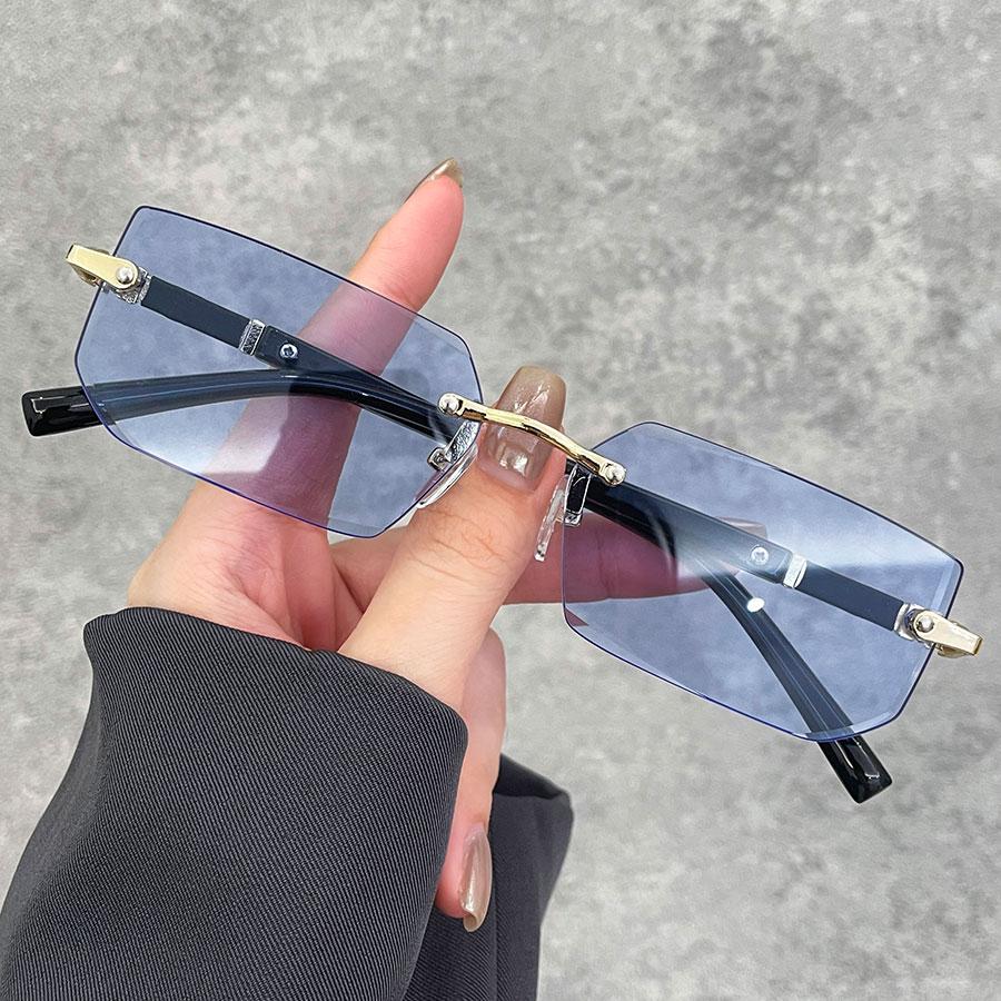 Роскошные безободковые прямоугольные солнцезащитные очки с градиентными линзами унисекс, модные защитные очки, женские, мужские, цветные линзы, очки с металлической оправой