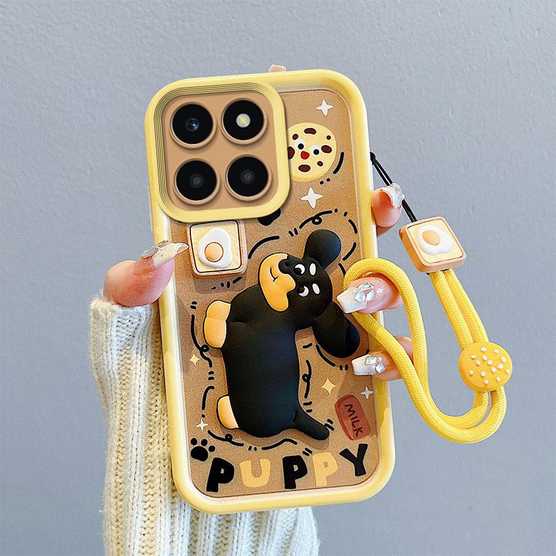 KEYSION Противоударный чехол для HONOR 200 Smart 5G со шнурком, мягкий силиконовый милый 3D мультяшный чехол для телефона с куклой для Huawei Honor X7c