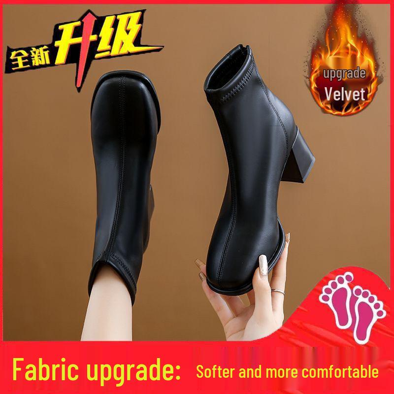 Женские ботильоны на массивном каблуке - 2025 Французский плюшевый теплый, нескользящий, увеличивающий рост, стройнящий стиль Мартин для осени/зимы