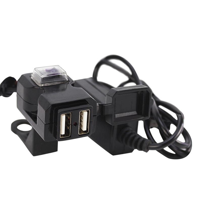 Водонепроницаемая двойная USB 12 В розетка для зарядки на руль мотоцикла с переключателем и креплениями