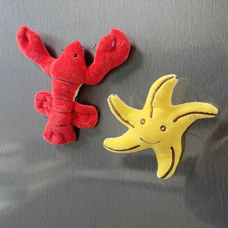 Plush Ocean Animal Refrigerator Magnet Set Including Bright Red Lobster And Cheerful Sea Star