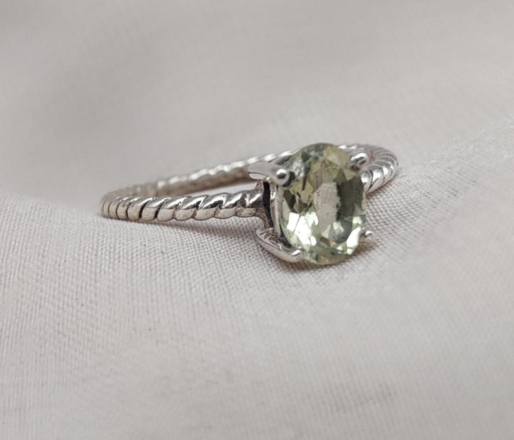 Lemon Quartz Sterling Silver Ring: Oval Gemstone Twisted Band