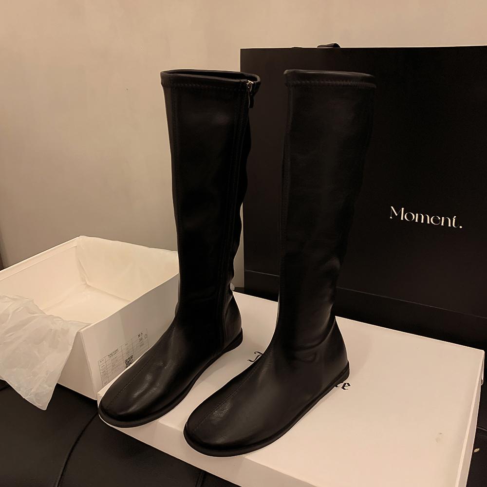 Красивые тонкие, но плоские одинарные сапоги рыцарские сапоги универсальные корейские высокие сапоги женские белые круглые тонкие длинные