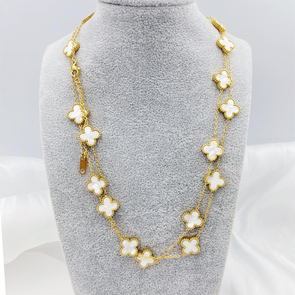 90 см титановое стальное ожерелье-клевер, модное, темпераментное, натуральное, премиум-чувство, цепочка для свитера, роскошное женское ожерелье с цветком