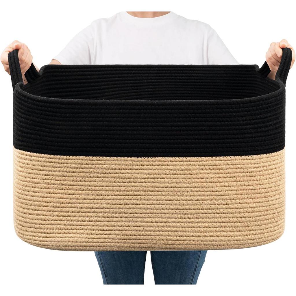 Корзина для хранения из плетеной хлопковой веревки большой вместимости для белья или игрушек