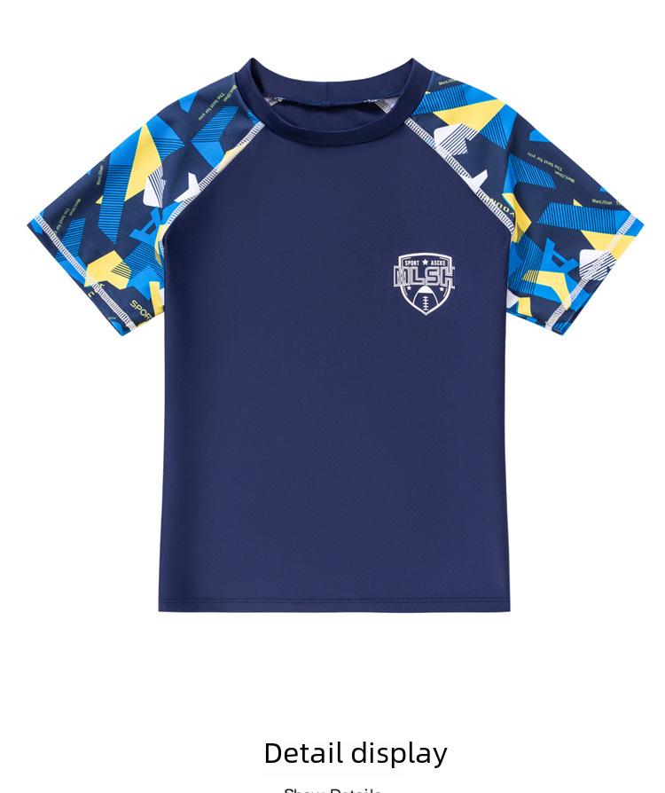 Новые детские купальники: Раздельные купальники для малышей, легкая пляжная одежда с короткими рукавами, купальники для мальчиков и плавки для детей крупного и среднего возраста