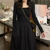 Женское французское черное платье с длинным рукавом, осенне-зимнее, премиальное, платье-макси с подъюбником