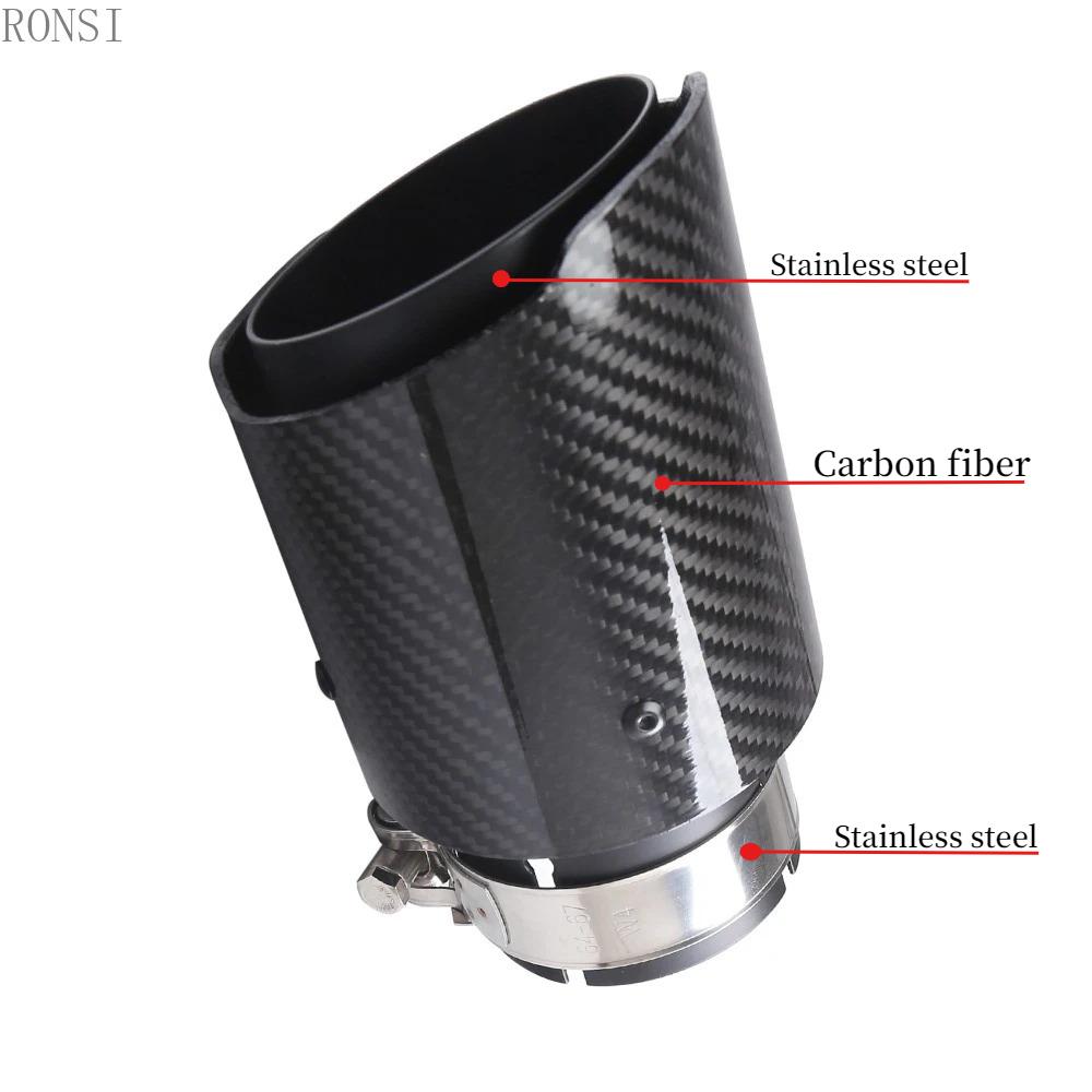 RONSI 1 Pcs Universal Car Glossy Carbon Fiber Black Muffler Tip Exhaust System Pipe Mufflers Nozzle Universal Straight Stainless
