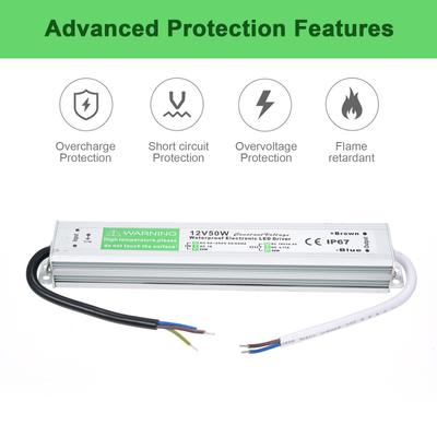 Светодиодный драйвер водонепроницаемый IP67 выключатель питания трансформатор адаптер переменного тока 90 В-250 В в постоянный ток 12 В 50 Вт низкий