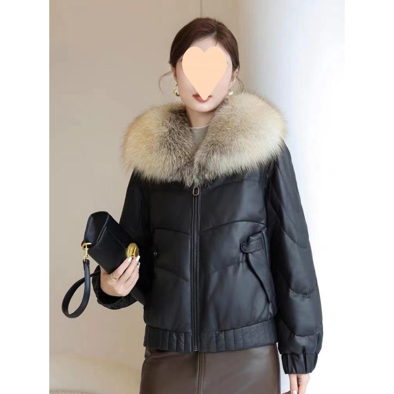 Down Jacket Women's Sheepskin Black Coat Winter Fur Short Puffer Parkas Outwear