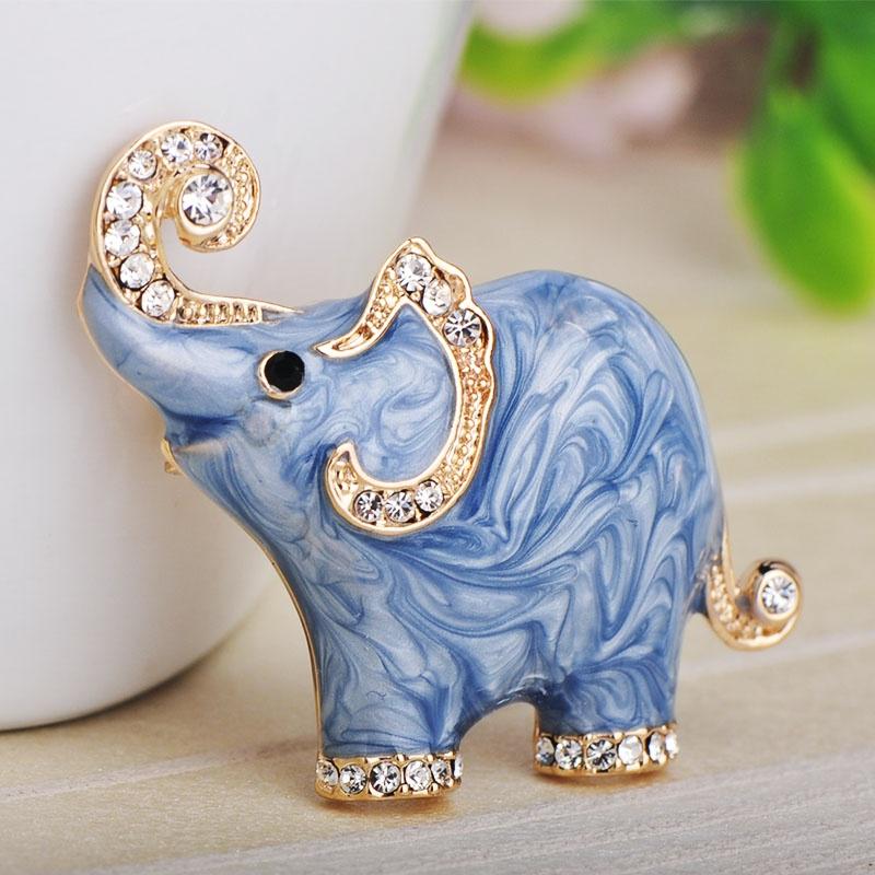 BLUCOM Элегантная цинковая брошка с эмалью в виде слона с горным хрусталем