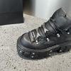 Men's Trendy Retro Spanish Leather Motorcycle Boots with Thick-Sole Platform and Metal Rivets.