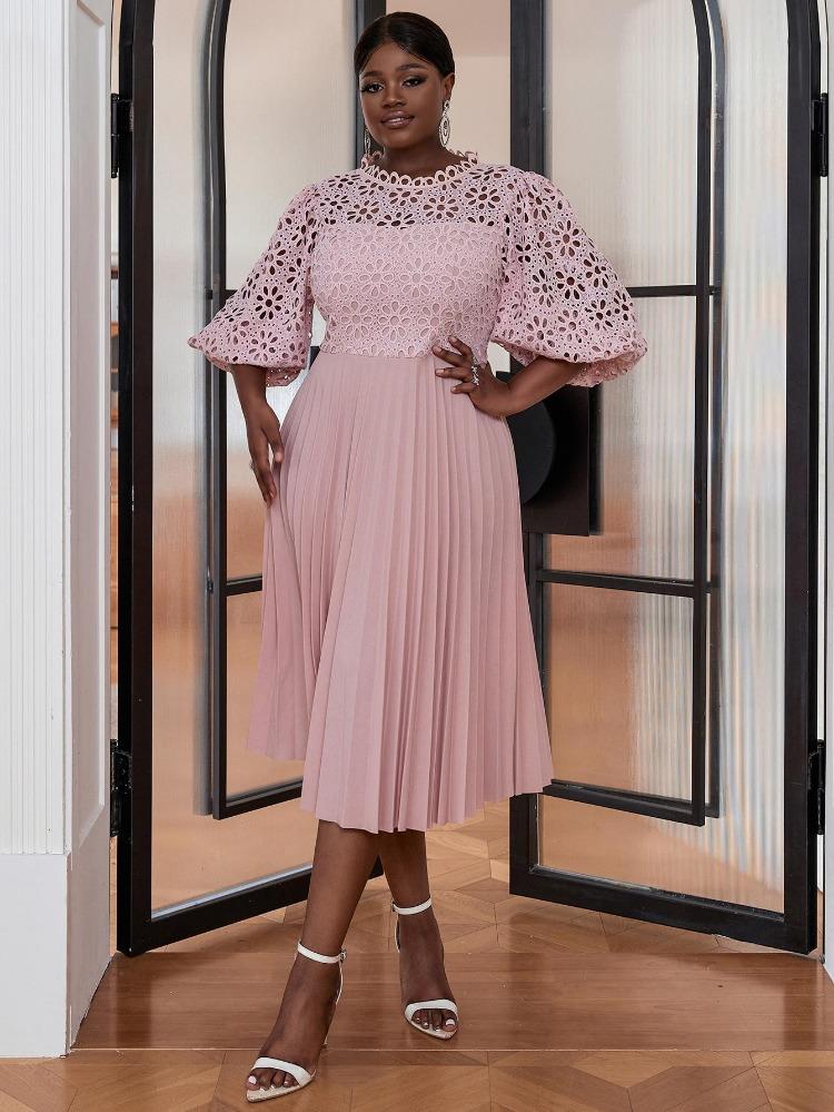 Элегантные женские формальные вечерние платья для вечеринки, розовое кружевное с вырезами, А-силуэта, плиссированные, приталенные, с рукавами-фонариками половинной длины, для торжественных мероприятий