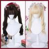 WTB вьющиеся волосы двойной хвост синтетический парик женский милый повседневный Лолита мультфильм прямая челка двойной хвост длинные вьющиеся волосы