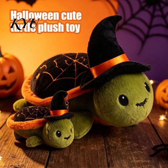 Polyester Fiber Stuffed Toy Halloween Cute Turtle Plush with Wizard Hat, Soft Kids Birthday Present Animal, Small Keychain Pendant, Holiday