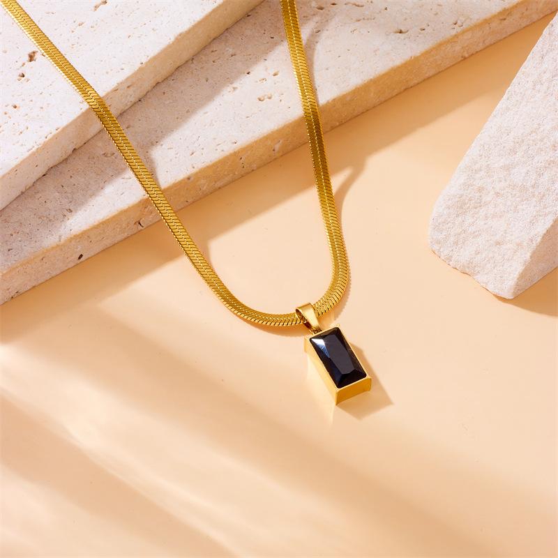 Gold Snake Chain Jewelry Set with Rectangular Black Cz Pendant
