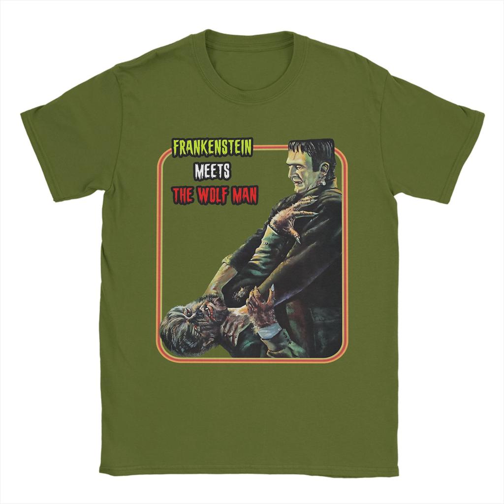 Vintage Frankenstein Meets the Wolfman T Shirt Unisex Cotton Short Sleeve  O-neck Summer Clothing