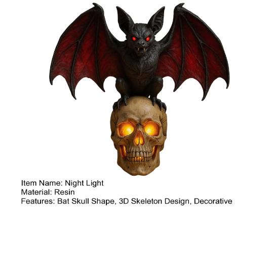 Gothic Bat Skull Wall Lamp 3D Skeleton Design Halloween Night Light Spooky Ambiance Light Horror Gift