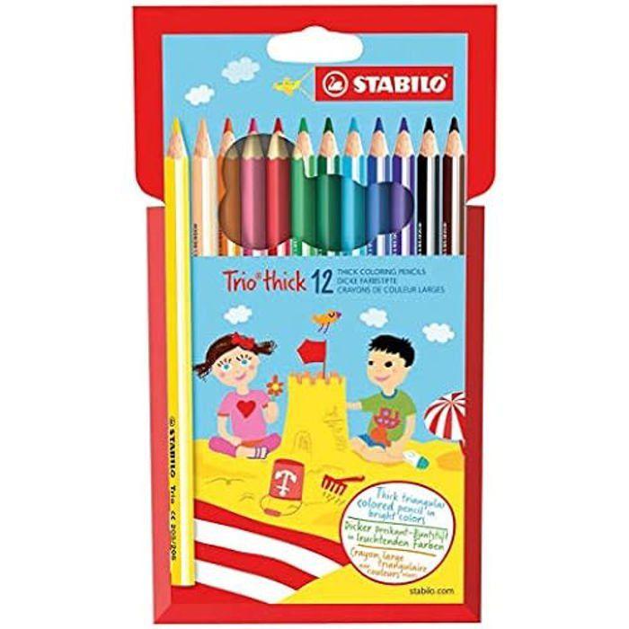 Crayon de couleur - STABILO - Trio épais - 12 pièces - Ergonomique - Multicolore