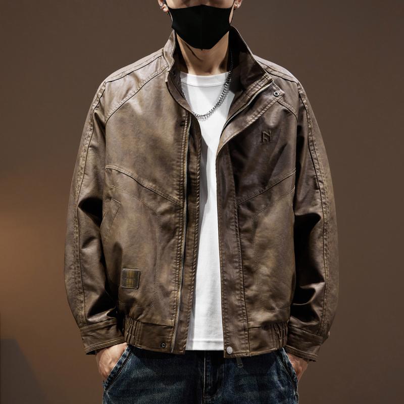 Мужская ветрозащитная куртка в американском ретро стиле из ПУ кожи, Весна 2025 - Свободная, Модная, Большого размера Верхняя одежда