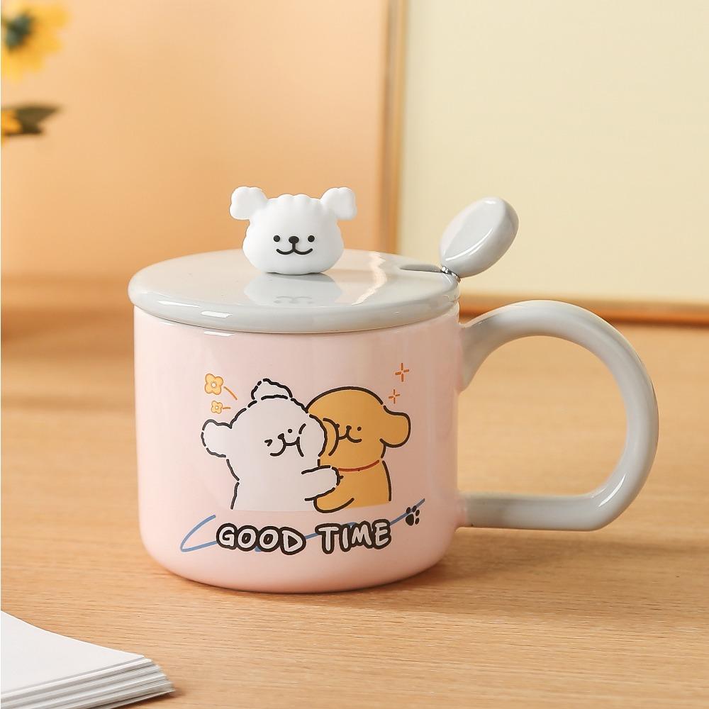 Cute Puppy Mug Cartoon Ceramic Cup with Lid High Value Water Cup Couple Home Large Capacity Breakfast Cup