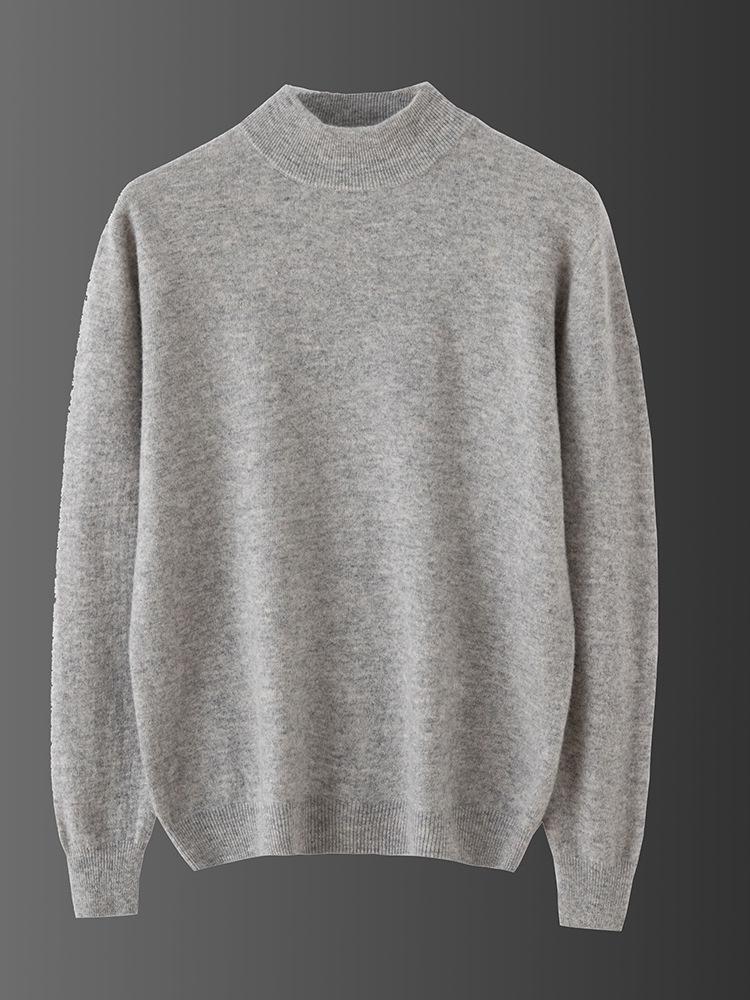 Men's 100% Wool Loose Half-High Neck Sweater - Casual Business Knitwear for Autumn/Winter