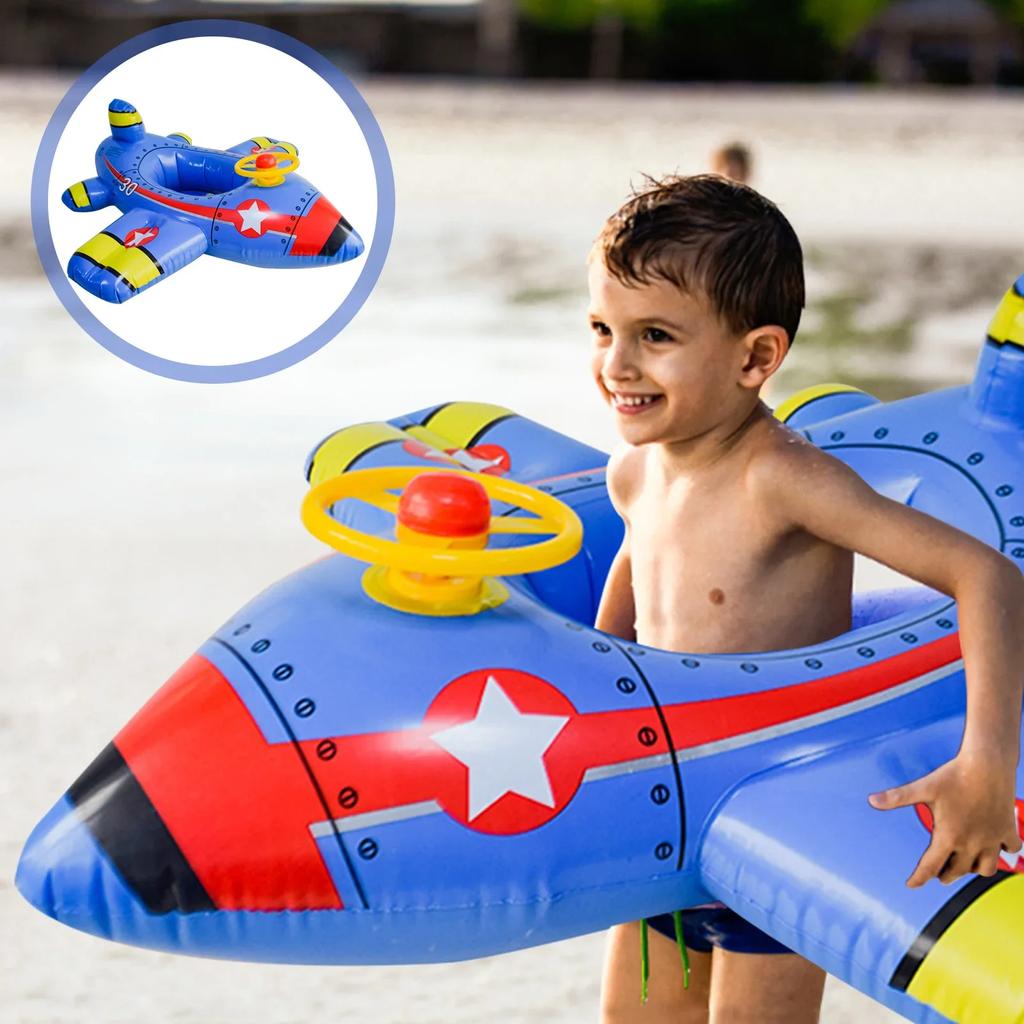 Kids Water Toy Large Swimming Circle PVC Airplane Shape Leak-Proof Inflatable Float Seat Summer Pool Beach Swimming Ring for Kid