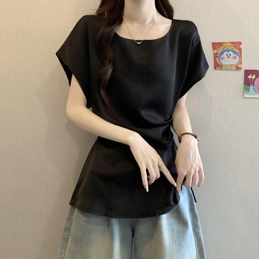 Plus Size Flutter Sleeve Slimming Summer Top - Women's Trendy Loose Fit