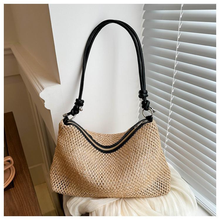 Woven Straw Tote Bag for Women Summer Beach Handbag with Zipper Closure KTB