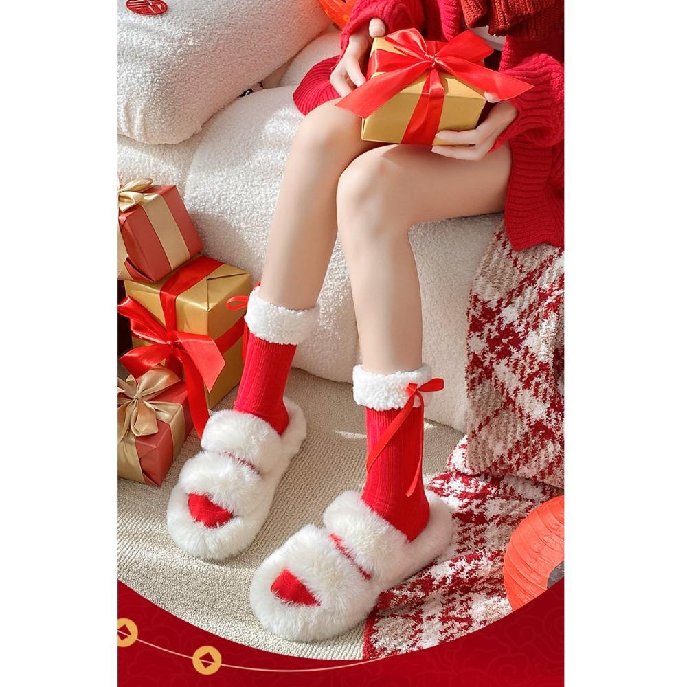 Personality Children Red Socks Breathable Bow Middle Tube Socks New Female Hosiery Christmas