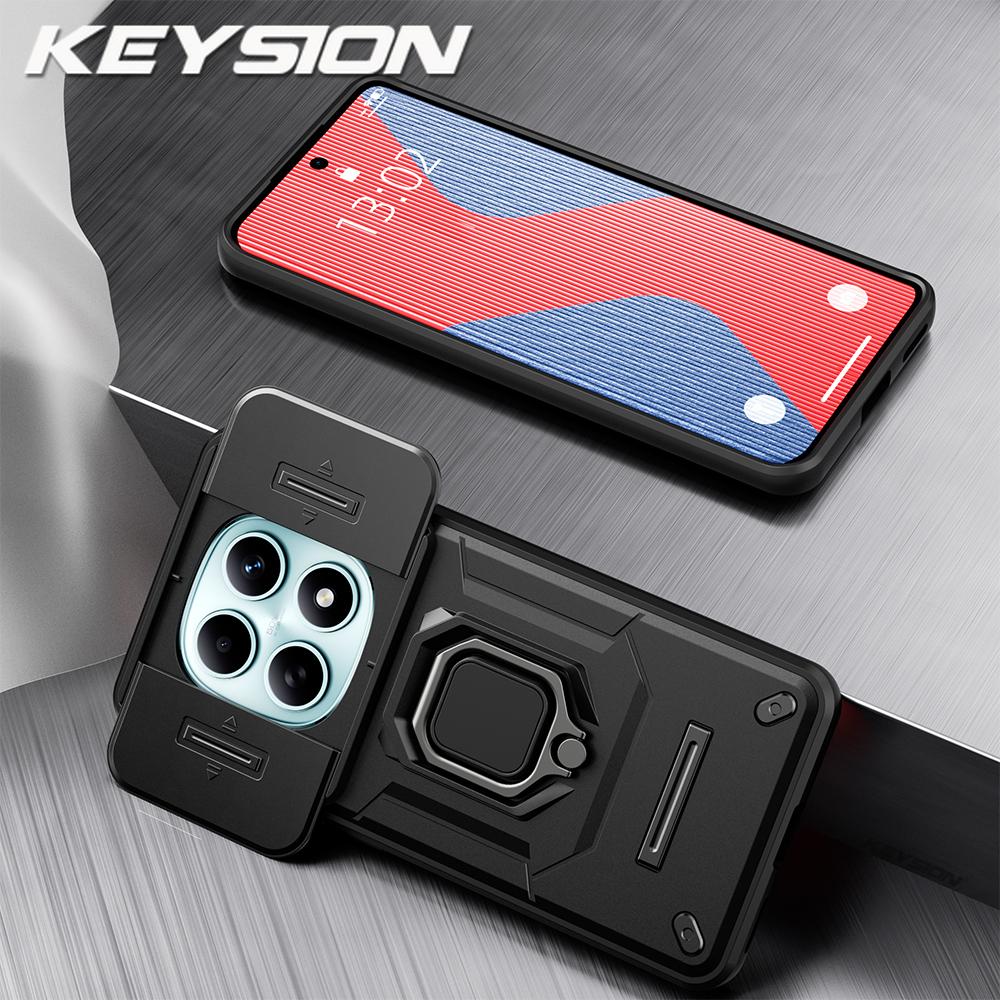 KEYSION Ударопрочный чехол для Xiaomi Redmi Note 15 Pro+ 5G Защита сдвижной камеры Металлическое кольцо-подставка Чехол для телефона для Redmi Note 15 4G 5G