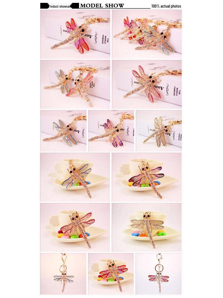 Брелок со стразами «Стрекоза»: Металлический кулон на сумку, аксессуар для женщин