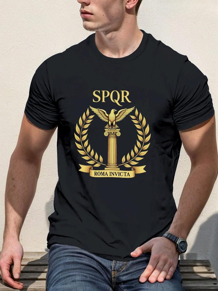 Римский орел SPQR Roma Invicta Графический Дизайн Древнеримской Империи 100% хлопок Круглый вырез Повседневная с принтом Мужская футболка