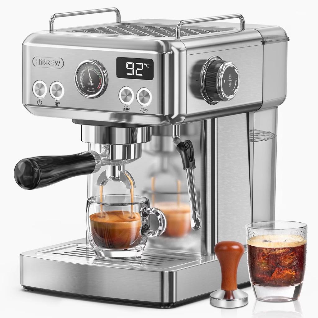 HiBREW Semi Automatic Espresso Coffee Machine Temperature Adjustable H10A 20 Bar Coffee Maker&Steam Wand, Stainless Steel Coffee Machine for Home Use