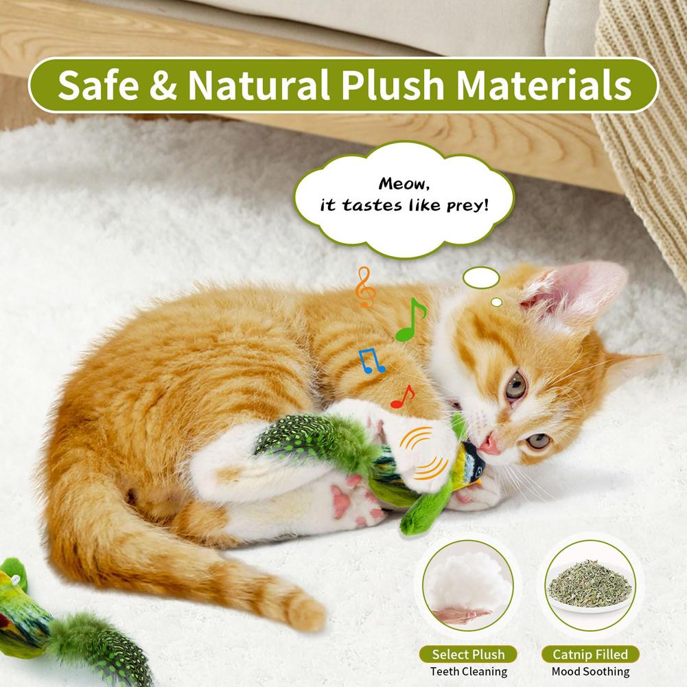 Игрушка с перьями птиц и кошек - игрушка-тизер, сенсорная активация для котенка, забавные интерактивные игрушки с щебетанием птиц, выдвижные подвесные игрушки