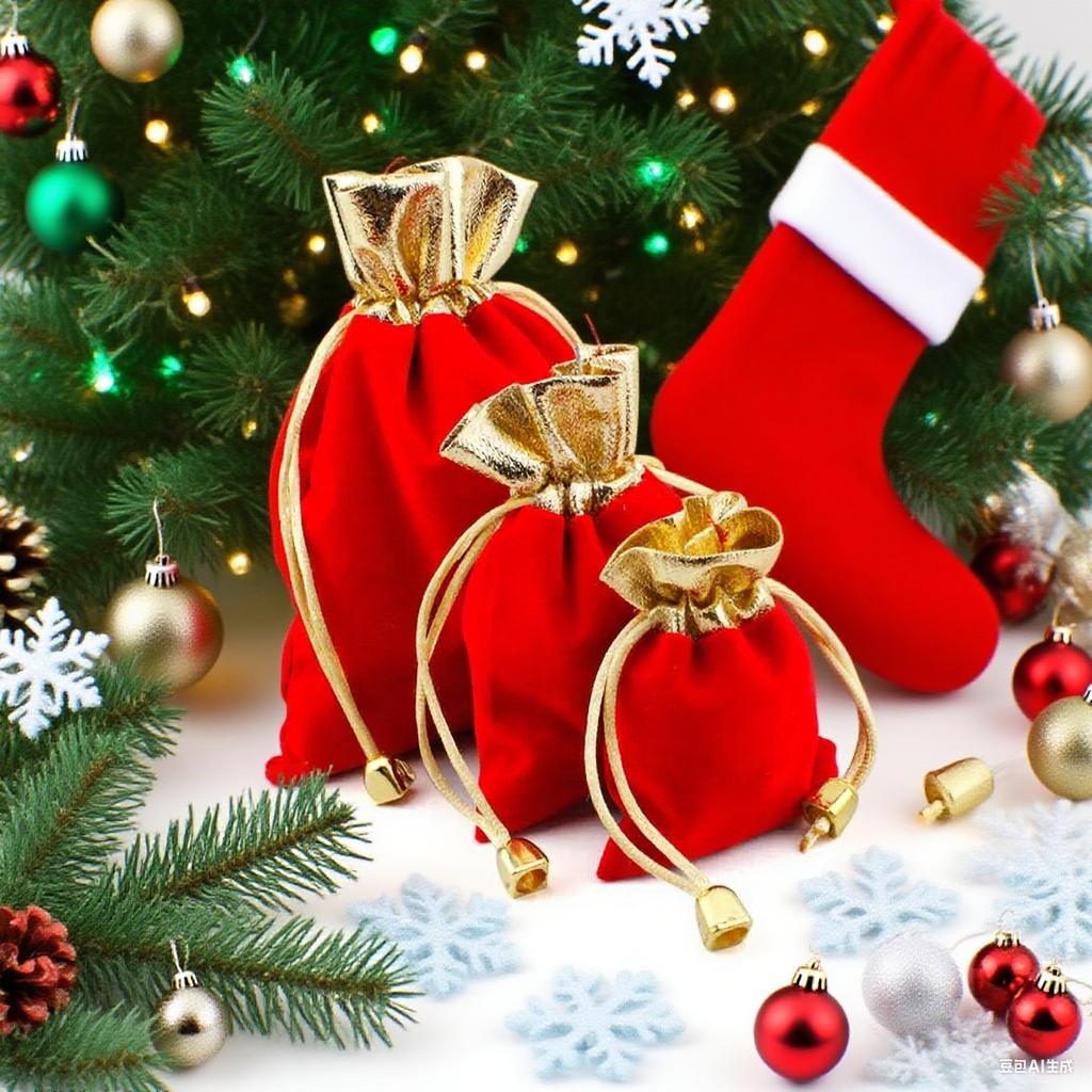 50PCS Red Velvet Drawstring Pocket Christmas Wedding Candy Jewlery Storage Bag Christmas Gift Packaging Storage Bag