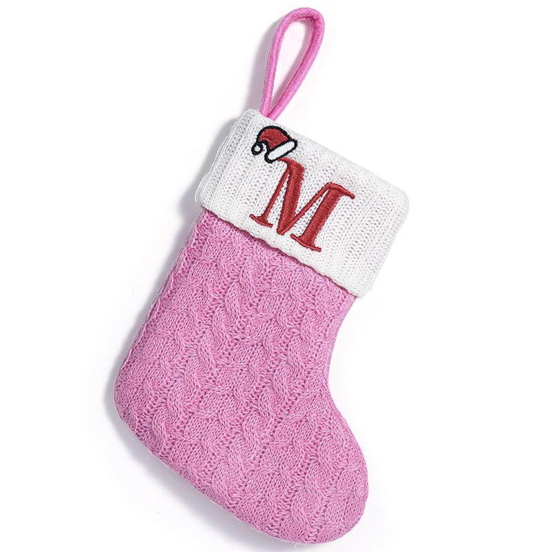 3d Pendant Gift Bag Letter Embroidered Gift Pendant Christmas Tree Decoration Pink Christmas Socks