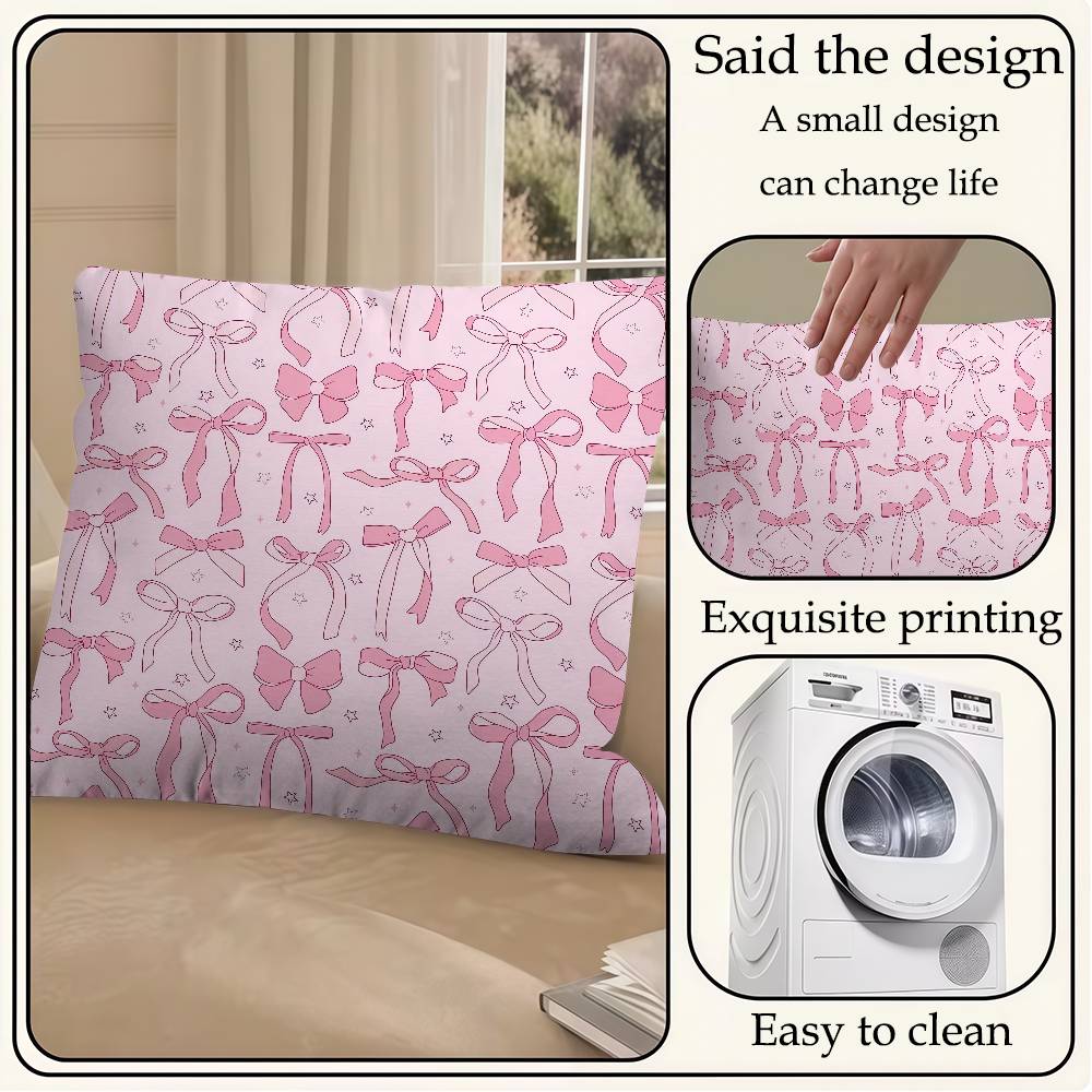 Pink Bow Maple Design Cushion Cover Happy Autumn Harvest Decor Holiday Decorati Pillow Cover