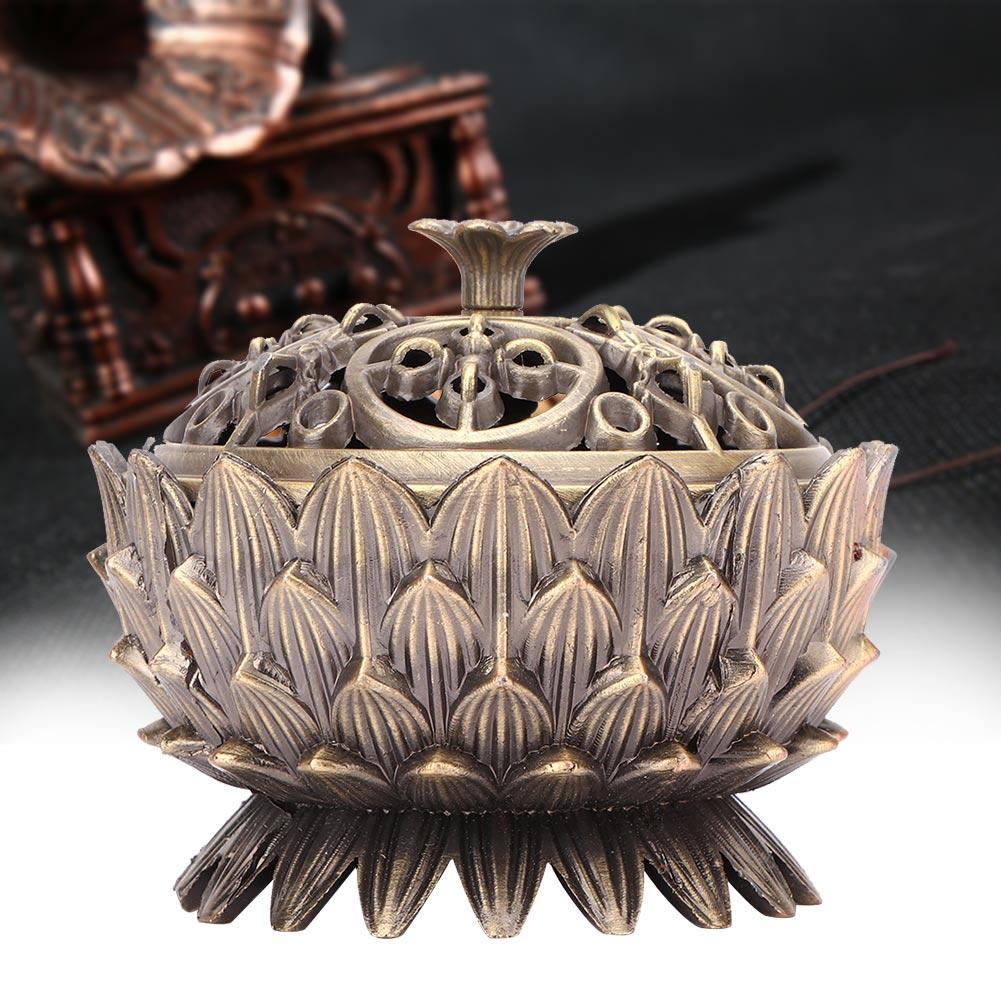 Zinc Alloy Home Decoration Lotus Incense Burner 7*5cm Joss Stick Holder(Bronze)