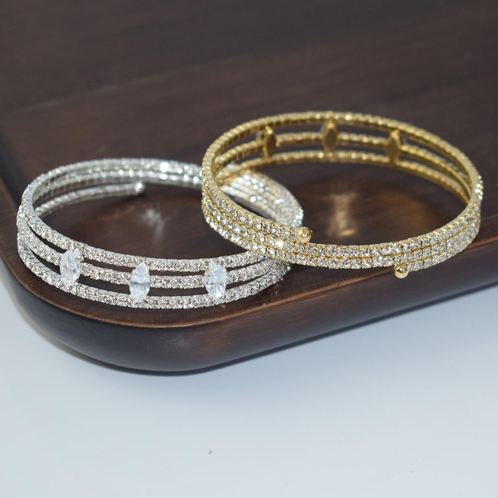 Cross-Border European and American Bracelet New Three-Row Open Rhinestone Zircon Multi-Layer Winding Spiral SL-11