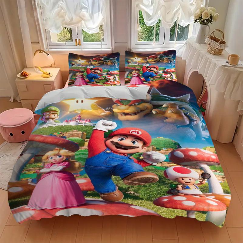 Super Mario Adventure Print 3Pcs Bedding Setduvet Cover With 2 Bedropillowcase Home Birthday Gift