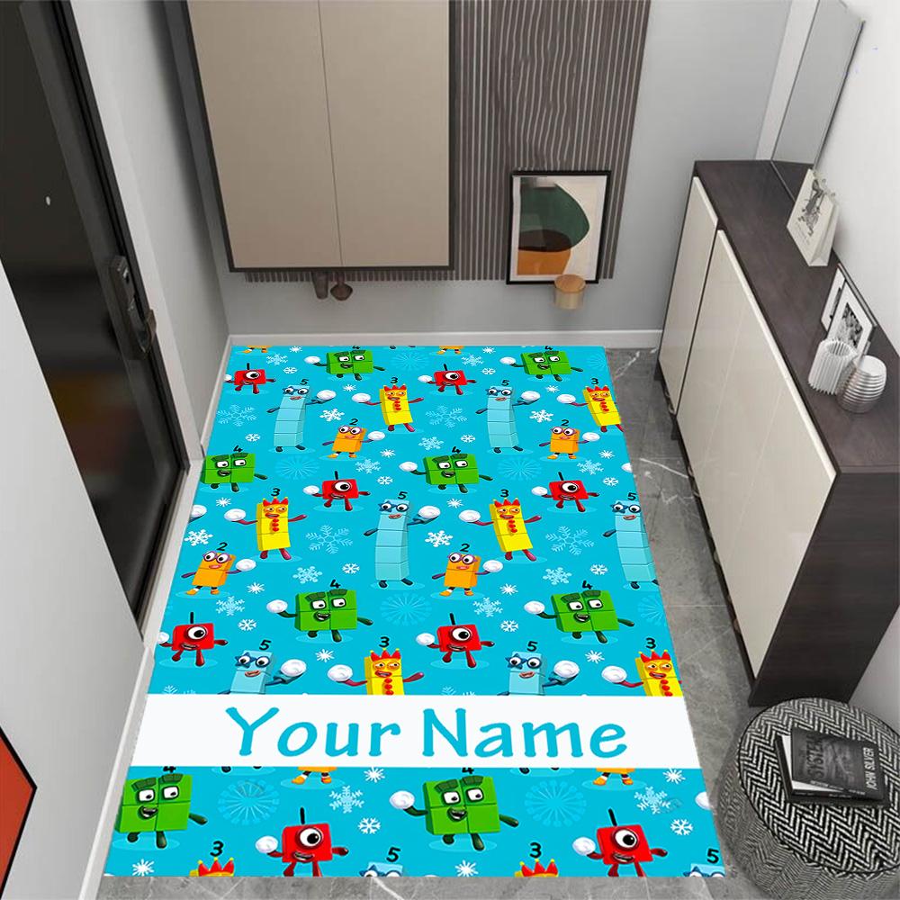 Number Blocks Winter Fun Customizable Name Floor Rug Office Rug Design for Playrooms Bedrooms Entryway Outdoor Anti-slip Rug Office home decor