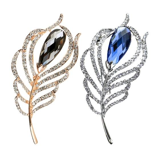 Brooch Peacock Feather Shape Hollow Shiny Rhinestone Stainless Exquisite Colorfast Luxury Bag