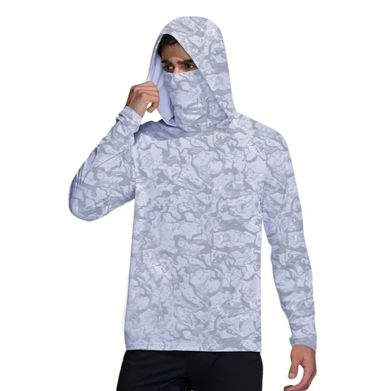 Mens Quick-Dry Fishing Hoodie With UPF 50 UV Protection Dust-Resistant Face Cover Breathable Bamboo Fiber Outdoor Sportswear