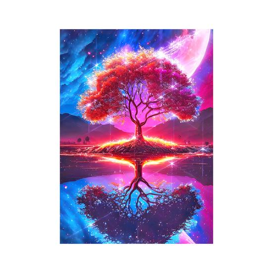 Картина со стразами 5D Дерево Луна Пейзаж Полная дрель Блестящие стразы Вышивка Красочные DIY Художественные ремесла Ручная работа Украшение стен дома Горный хрусталь