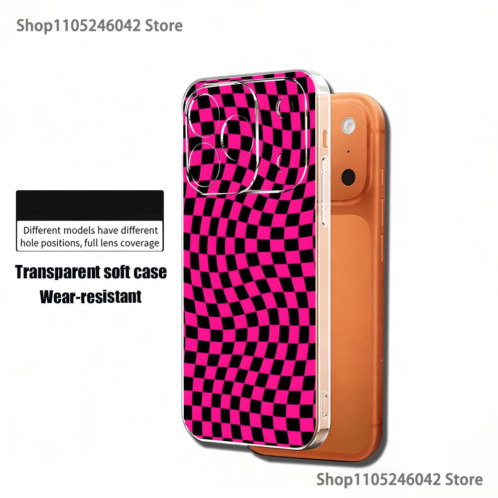 Прозрачный мягкий чехол для телефона с клетчатым узором для iPhone 17,16,15,14,13,12,11 Pro,Max,Plus,X,XS,XR,SE4,E Mini