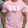 Men's 100% Pure Cotton Summer Loose Fit Large Usa Print Casual Slim Fit Round Neck Short Sleeved T-shirt Top